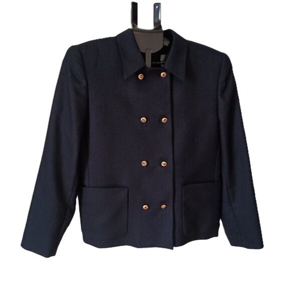 Giorgio Sant Angelo Navy Double Breasted Crop Boxy Wool Blazer Women’s Size 8 - Picture 2 of 15